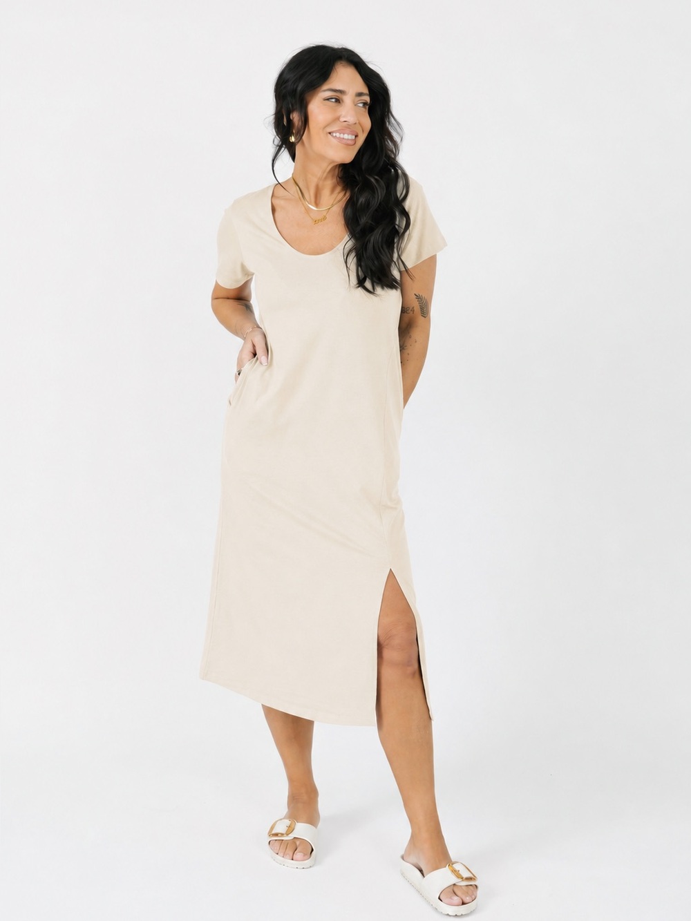 Smash + Tess Pale Butter Yellow Bamboo Midi Tee Shirt Dress